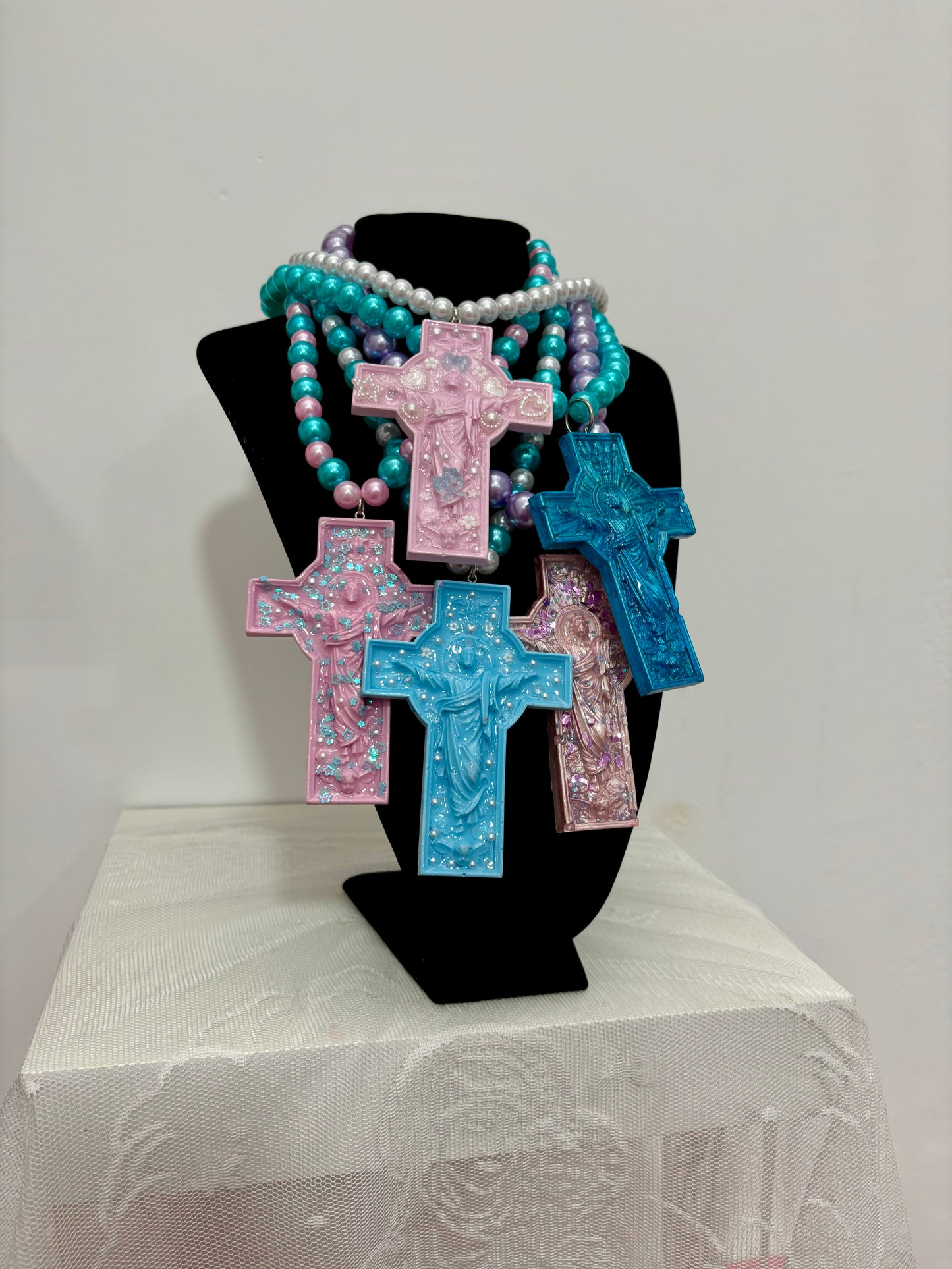 COLLAR PERLAS PARA CRISTO AZUL CIELO