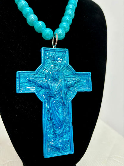COLLAR PERLAS PARA CRISTO AZUL