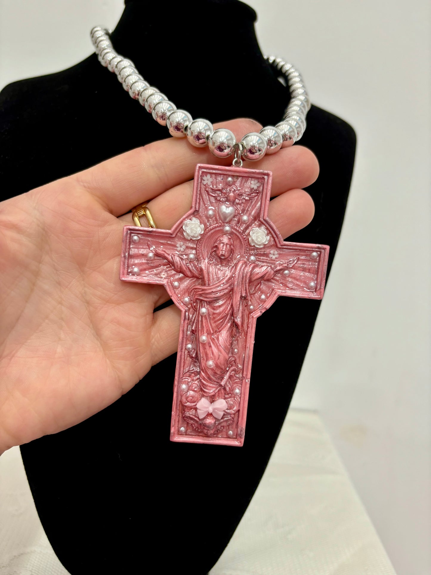 COLLAR PERLAS PARA CRISTO METALIZADO